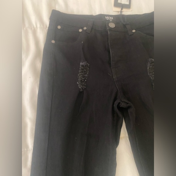 BoohooMAN Black Super Skinny Jeans Distressed - Picture 3 of 3